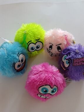 Vitange Style Fuzzy Emoji Ball Keychains- Neon Pink,Green,Blue,Purple$10 Each